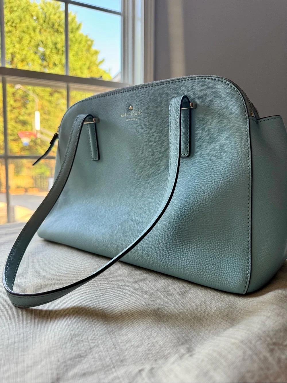 Kate Spade Newbury Lane Miles Tote Grace Blue Saffiano Leather Shoulder Bag